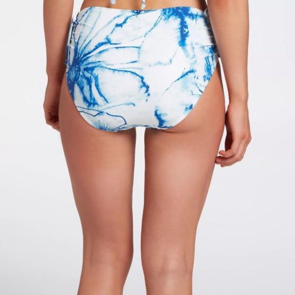 CALIA Tie Dye Blue Hi Rise Moderate Coverage Ruched Sides Bikini Bottom Medium - Picture 2 of 11
